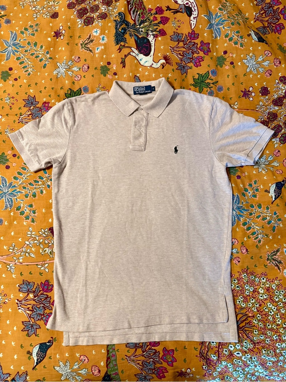 Ralph Lauren Men's Beige Polo Shirt with Navy Pony